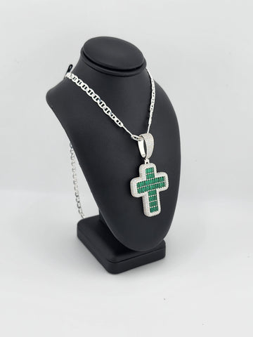 Brand New Sterling Silver 925 Green Cross Necklace