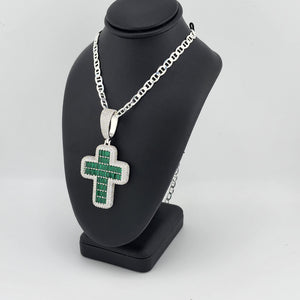 Brand New Sterling Silver 925 Green Cross Necklace