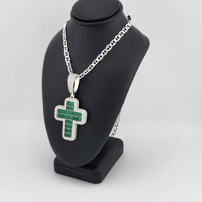 Brand New Sterling Silver 925 Green Cross Necklace