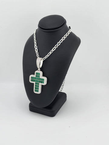 Brand New Sterling Silver 925 Green Cross Necklace