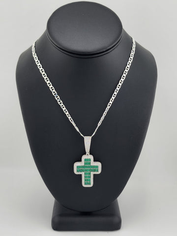 Brand New Sterling Silver 925 Green Cross Necklace