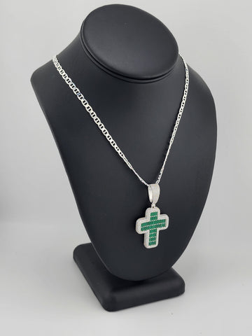 Brand New Sterling Silver 925 Green Cross Necklace