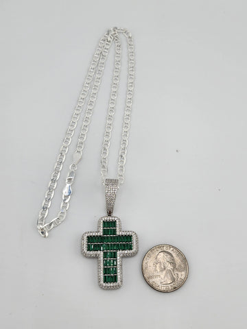 Brand New Sterling Silver 925 Green Cross Necklace