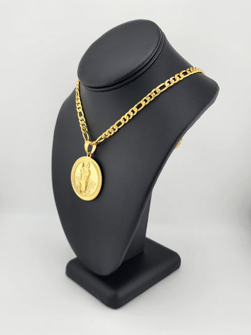 Brand New Stainless Steel Gold color  Double Side Saint Images Necklace