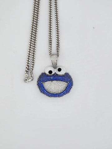 Brand New Sterling Silver 925 Cookie Monster Necklace