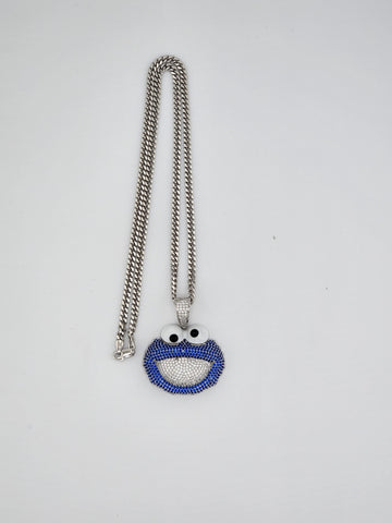 Brand New Sterling Silver 925 Cookie Monster Necklace