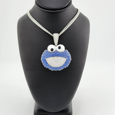 Brand New Sterling Silver 925 Cookie Monster Necklace