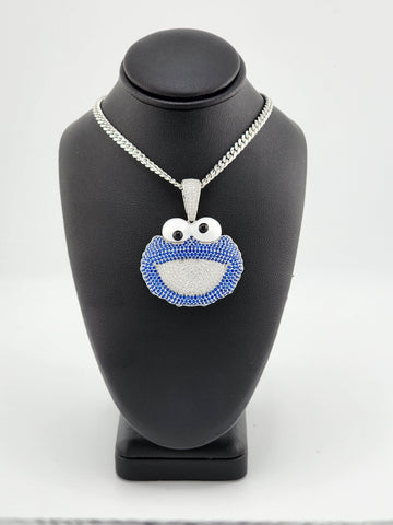 Brand New Sterling Silver 925 Cookie Monster Necklace