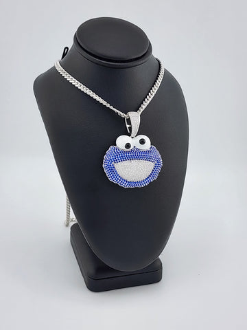 Brand New Sterling Silver 925 Cookie Monster Necklace