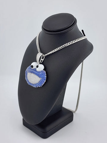 Brand New Sterling Silver 925 Cookie Monster Necklace