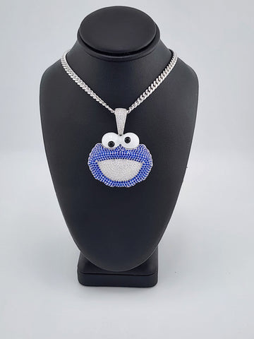 Brand New Sterling Silver 925 Cookie Monster Necklace