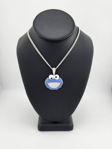 Brand New Sterling Silver 925 Cookie Monster Necklace