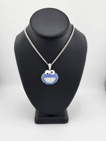 Brand New Sterling Silver 925 Cookie Monster Necklace