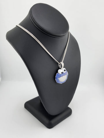 Brand New Sterling Silver 925 Cookie Monster Necklace