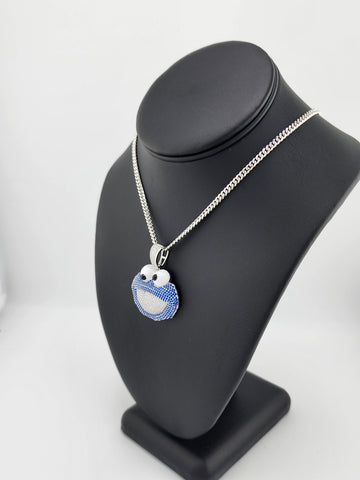 Brand New Sterling Silver 925 Cookie Monster Necklace