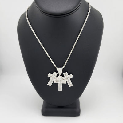 Brand New Sterling Silver 925 Triple Cross Necklace