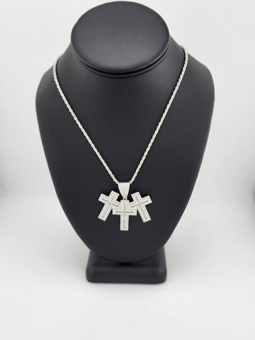 Brand New Sterling Silver 925 Triple Cross Necklace