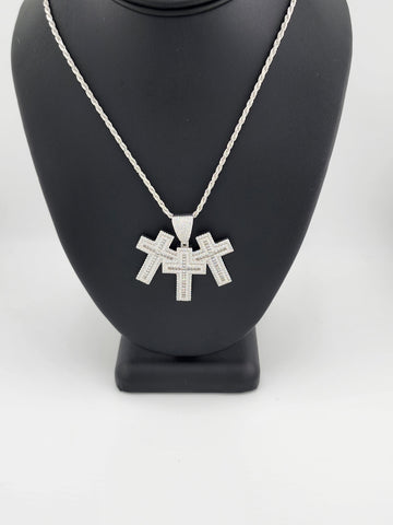 Brand New Sterling Silver 925 Triple Cross Necklace