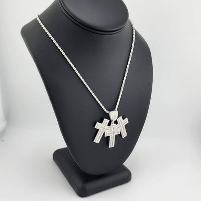 Brand New Sterling Silver 925 Triple Cross Necklace