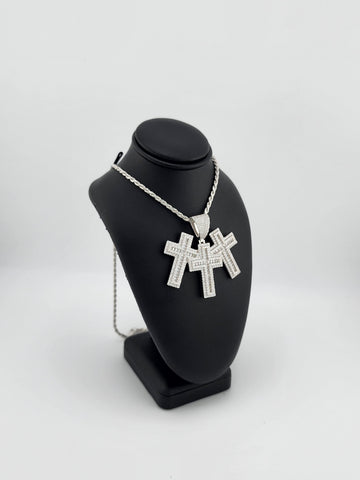 Brand New Sterling Silver 925 Triple Cross Necklace