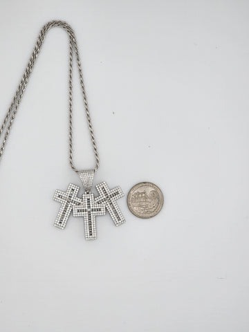 Brand New Sterling Silver 925 Triple Cross Necklace