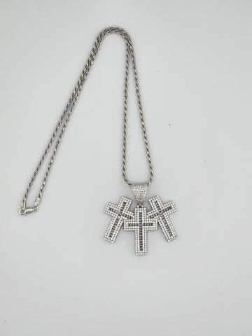 Brand New Sterling Silver 925 Triple Cross Necklace