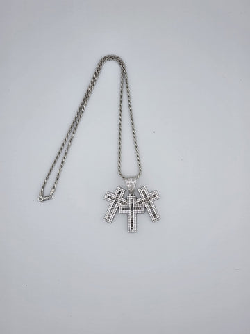 Brand New Sterling Silver 925 Triple Cross Necklace