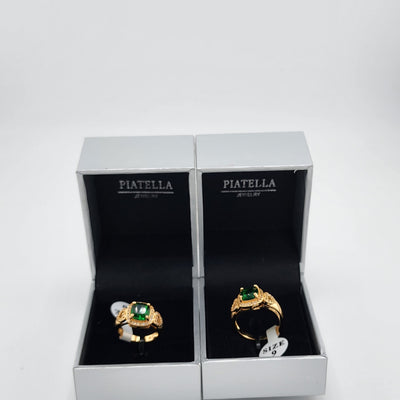 Brand New Gold plated Green gemstone and Double Heart Ring