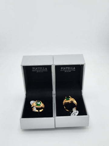 Brand New Gold plated Green gemstone and Double Heart Ring