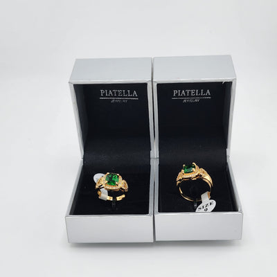 Brand New Gold plated Green gemstone and Double Heart Ring