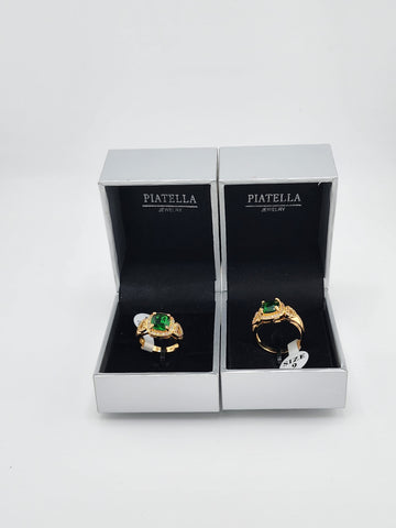 Brand New Gold plated Green gemstone and Double Heart Ring