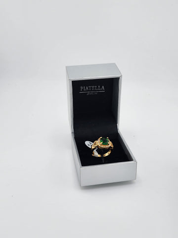 Brand New Gold plated Green gemstone and Double Heart Ring