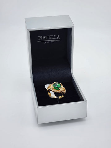 Brand New Gold plated Green gemstone and Double Heart Ring