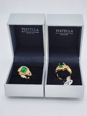 Brand New Gold plated Green gemstone and Double Heart Ring