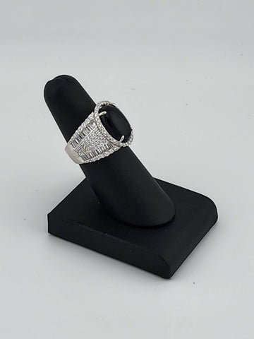 Brand New Sterling Silver 925 Onyx Oval Cz Ring