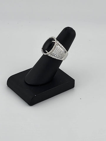 Brand New Sterling Silver 925 Onyx Oval Cz Ring