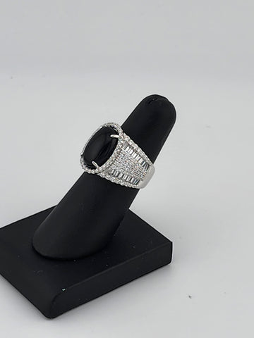 Brand New Sterling Silver 925 Onyx Oval Cz Ring