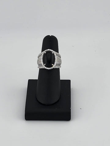 Brand New Sterling Silver 925 Onyx Oval Cz Ring