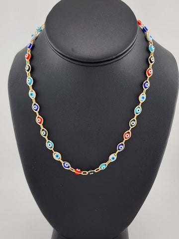 Brand New Brazilian 18k Gold Filled Multi Color Evil Eye Necklace