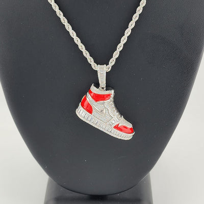 Brand New Sterling Silver 925 Red Cz Sneaker Necklace