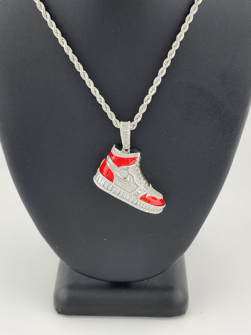 Brand New Sterling Silver 925 Red Cz Sneaker Necklace