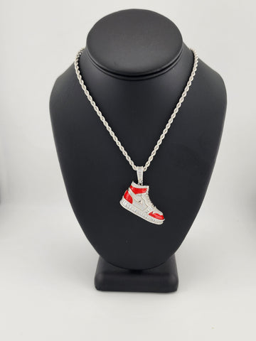 Brand New Sterling Silver 925 Red Cz Sneaker Necklace