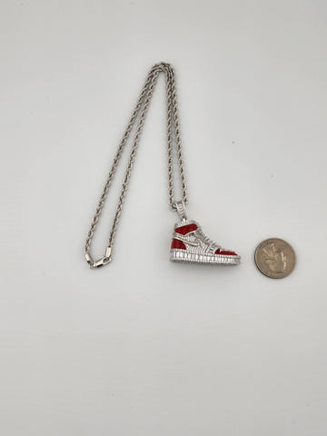 Brand New Sterling Silver 925 Red Cz Sneaker Necklace