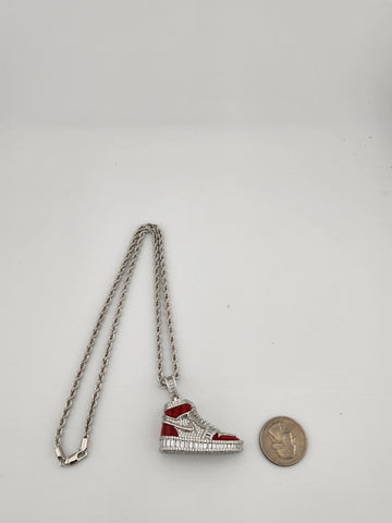 Brand New Sterling Silver 925 Red Cz Sneaker Necklace