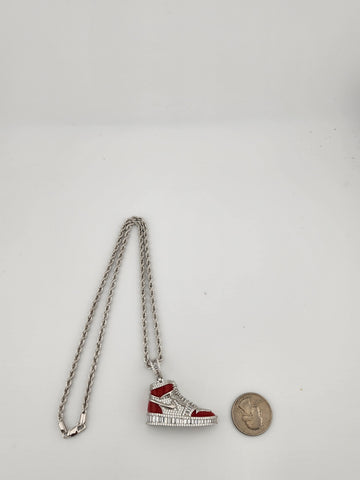 Brand New Sterling Silver 925 Red Cz Sneaker Necklace