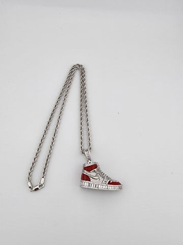 Brand New Sterling Silver 925 Red Cz Sneaker Necklace