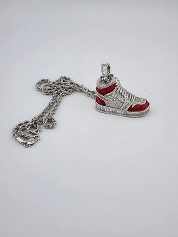 Brand New Sterling Silver 925 Red Cz Sneaker Necklace