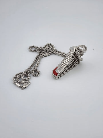 Brand New Sterling Silver 925 Red Cz Sneaker Necklace