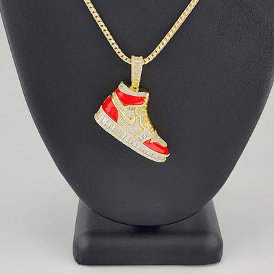 Brand New Sterling Silver 925 Red Cz Sneaker Necklace