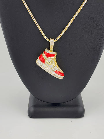 Brand New Sterling Silver 925 Red Cz Sneaker Necklace